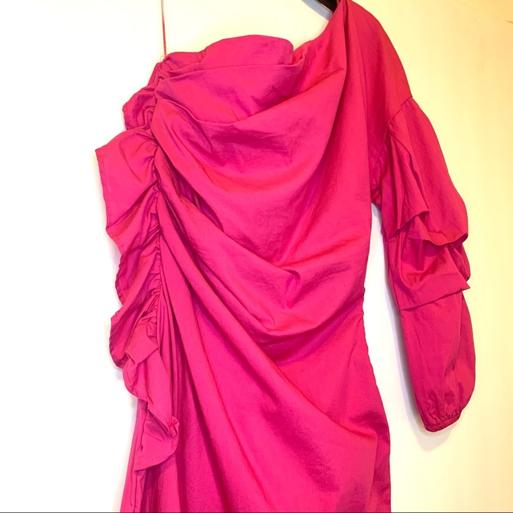 Socialite One Shoulder Ruffle Ruched Mini Dress - Picture 6 of 9